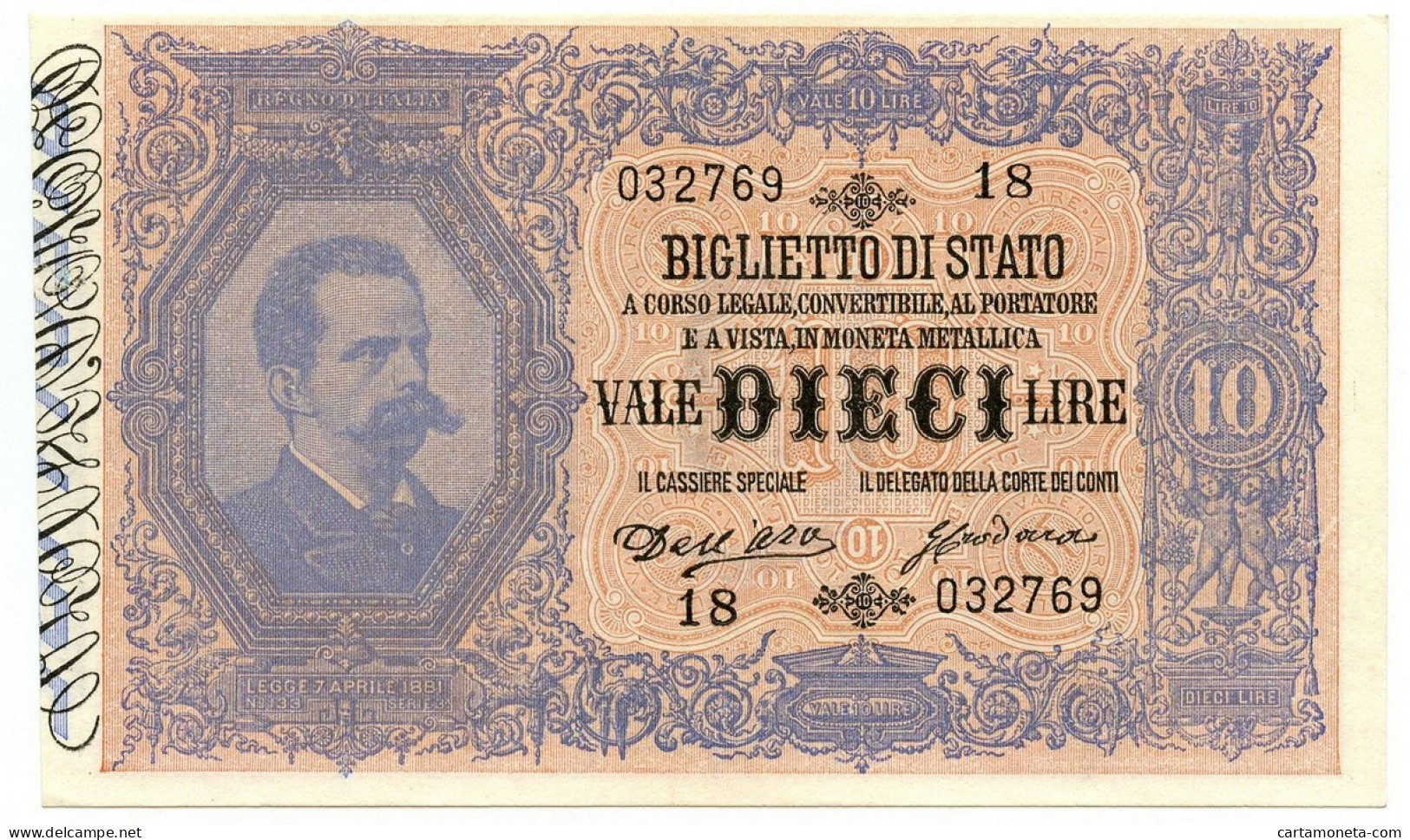 10 LIRE BIGLIETTO DI STATO EFFIGE UMBERTO I BIFACCIALE 16/07/1883 QFDS - Andere