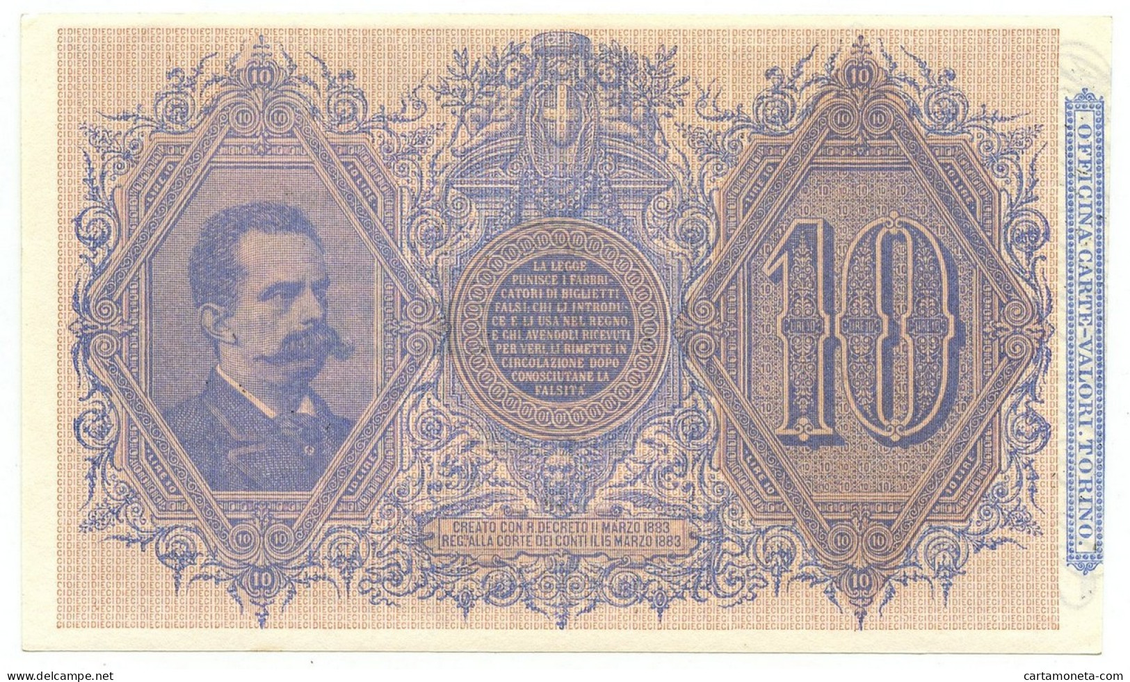 10 LIRE BIGLIETTO DI STATO EFFIGE UMBERTO I BIFACCIALE 16/07/1883 QFDS - Regno D'Italia – Autres