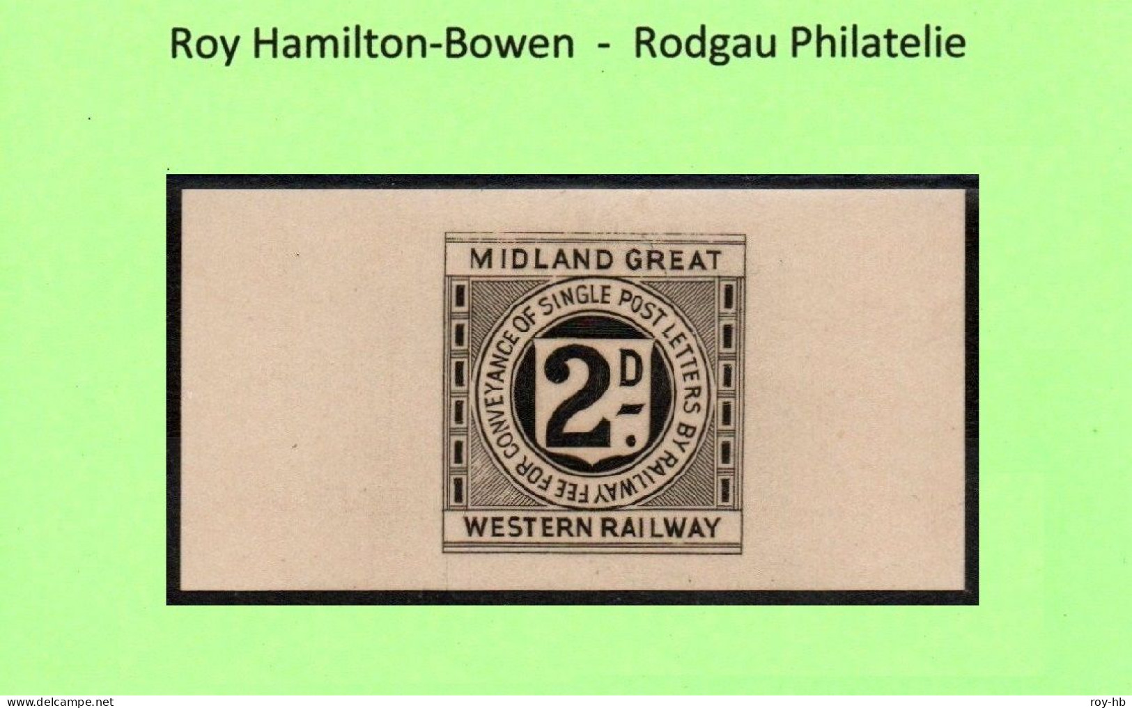 Ireland 1891 Midland Great Western Railway 2d Die I, Imperforate Proof In Black On Medium Card.  Extremely Rare! - Ferrovie & Pacchi Postali