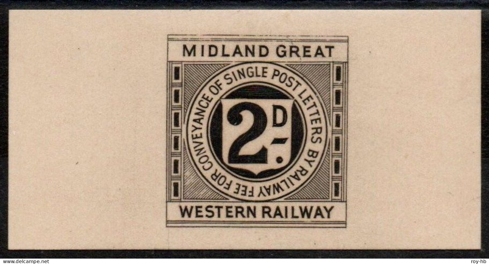 Ireland 1891 Midland Great Western Railway 2d Die I, Imperforate Proof In Black On Medium Card.  Extremely Rare! - Railway & Parcel Post