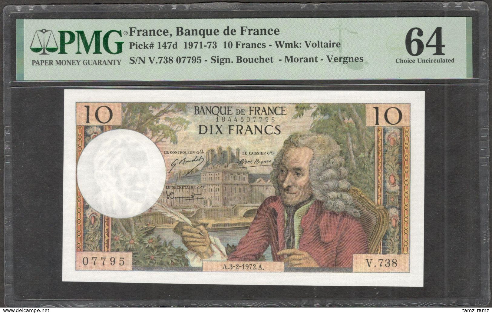 France 10 Francs Voltaire Pick-147d 1972 PMG 64 CH UNC - 10 F 1963-1973 ''Voltaire''