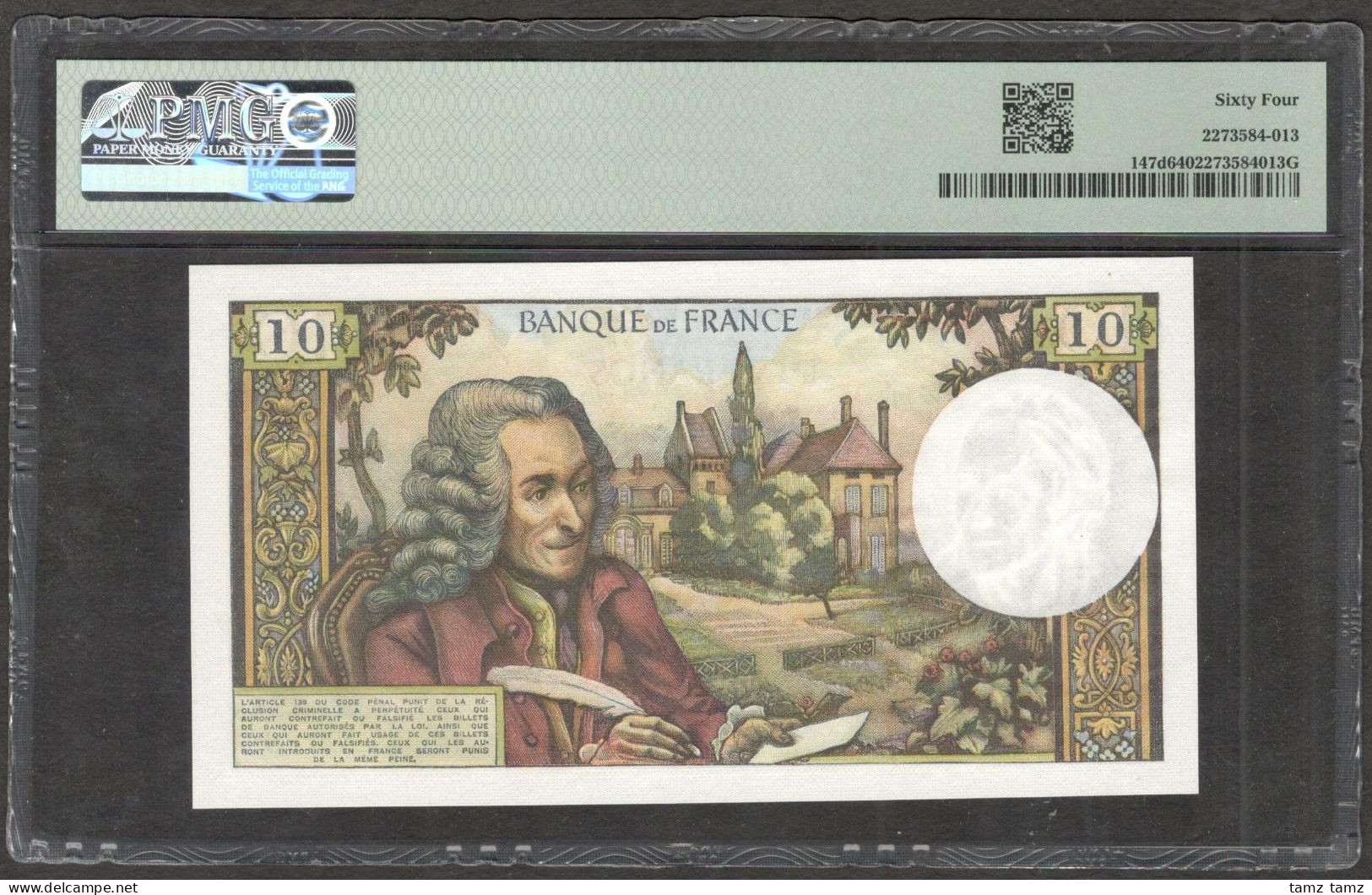 France 10 Francs Voltaire Pick-147d 1972 PMG 64 CH UNC - 10 F 1963-1973 ''Voltaire''