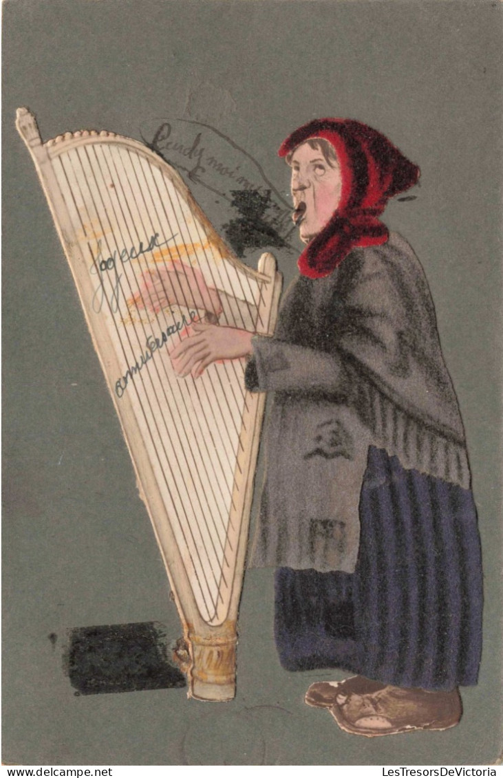 FÊTES ET VOEUX - Anniversaire - Une Femme Jouant Une Harpe - Colorisé - Carte Postale Ancienne - Compleanni