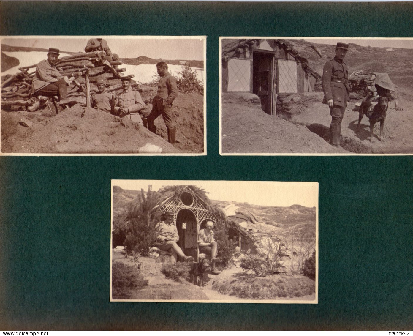 6 Petites Photos Collées Sur Carton Format A5. Soldats, Casemates, Chien Sanitaire, Balkans - 1914-18