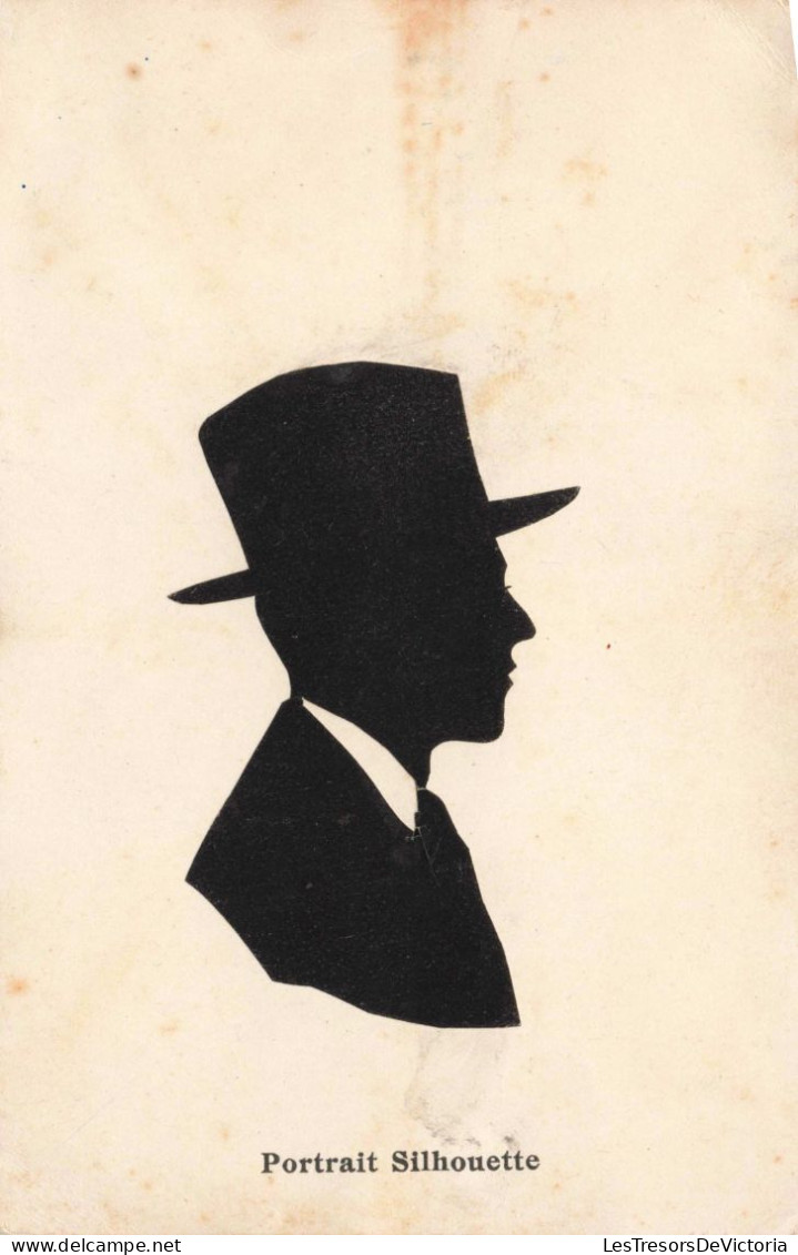 SILHOUETTES - Portrait Silhouette - Un Homme Avec Chapeau - Carte Postale Ancienne - Scherenschnitt - Silhouette