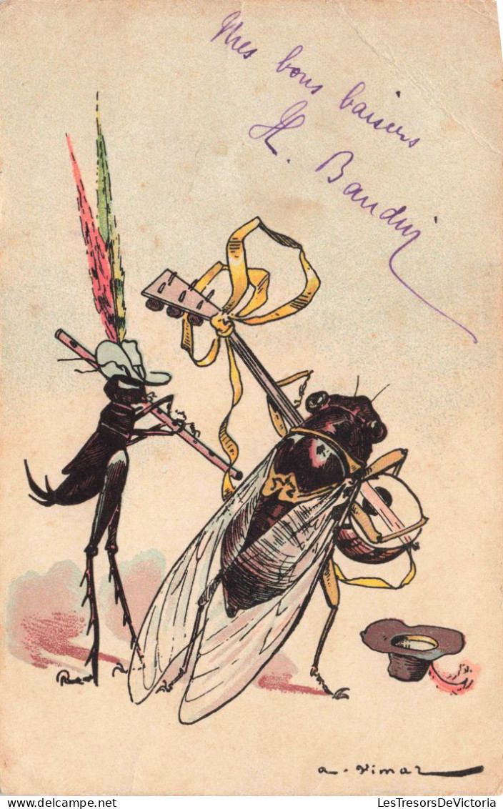 FANTAISIES - Deux Insectes Avec Des Instruments De Musiques - Colorisé - Carte Postale Ancienne - Dressed Animals