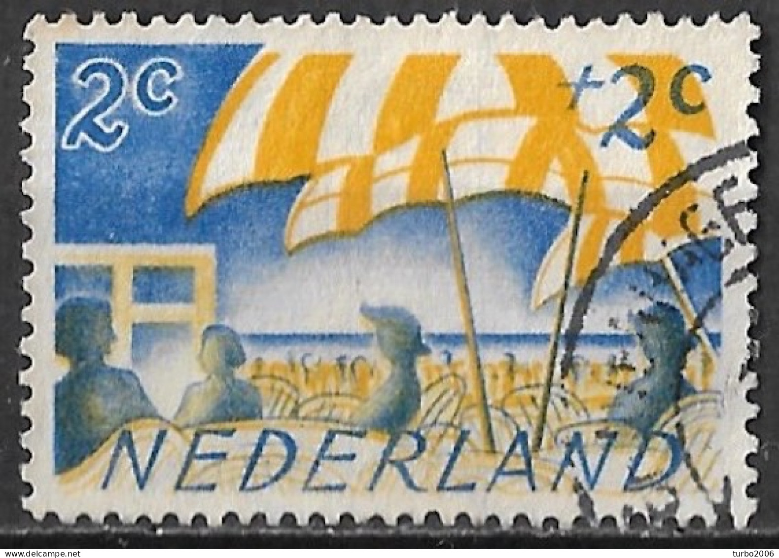 2 Blauwe Verticale Lijnen Door De Parasol In 1949 Zomerzegels Padvinderij / Boyscouts 2 + 2 Ct NVPH 513 - Variedades Y Curiosidades