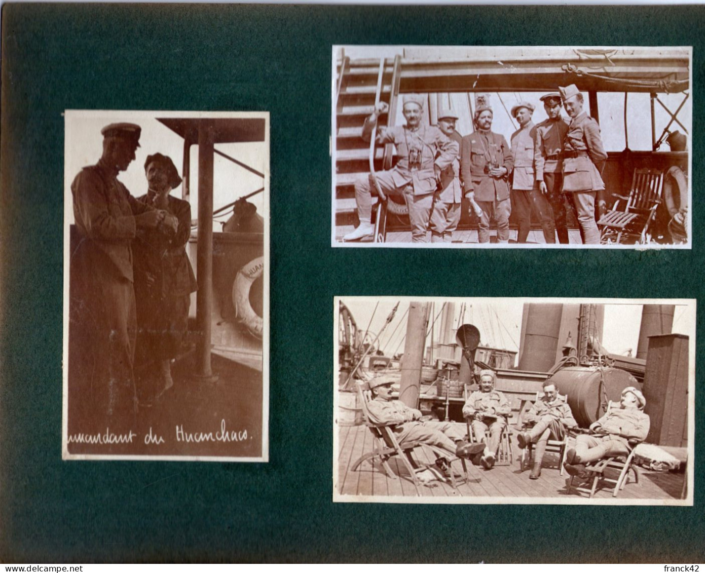 5 Petites Photos Collées Sur Carton Format A5. Soldats Sur Bâteaux : "liverpool" Et "huanchaco" - 1914-18