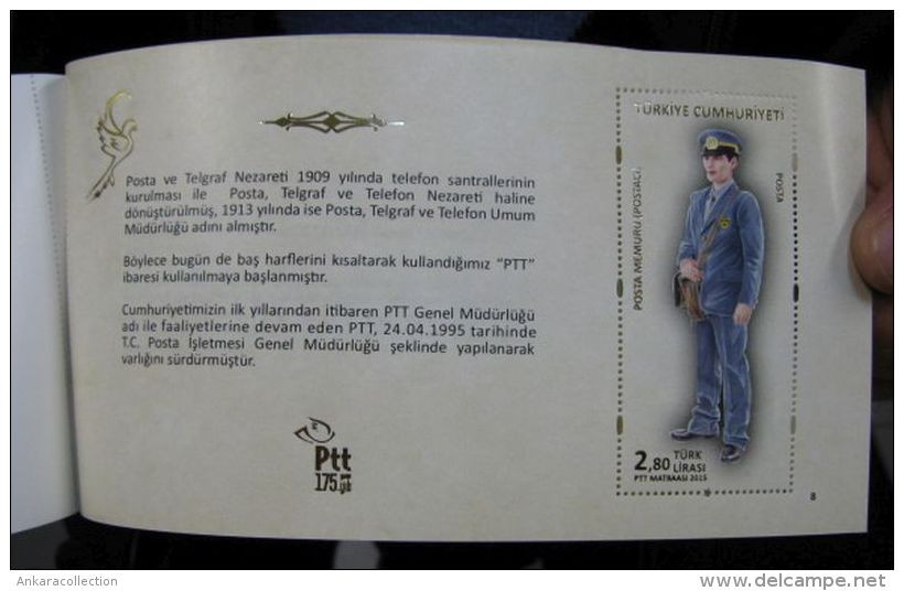 AC - 175th YEAR OF THE TURKISH POST MNH BOOKLET UNIFORMS OF TURKISH POSTMEN 23 OCTOBER 2015