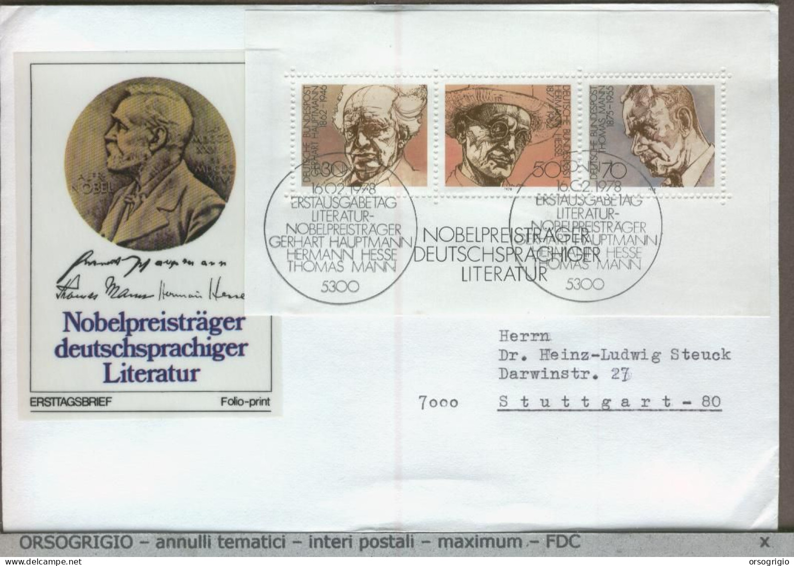 GERMANY - DEUTSCHE - FDC 1978 - NOBEL PREIS LITERATUR - 1974-1980