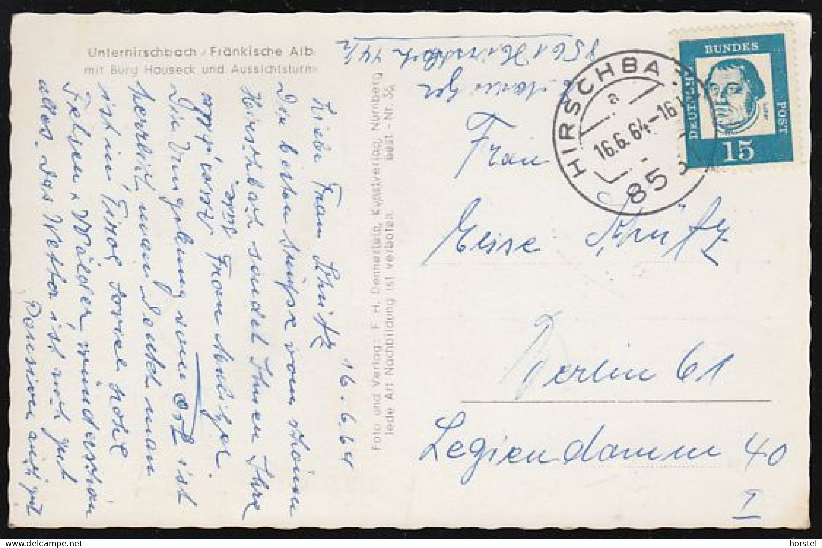 D-92275 Hirschbach - Unterhirschbach - Oberpfalz - Alte Ansicht Mit Burg Hauseck Und Aussichtsturm - Nice Stamp - Amberg