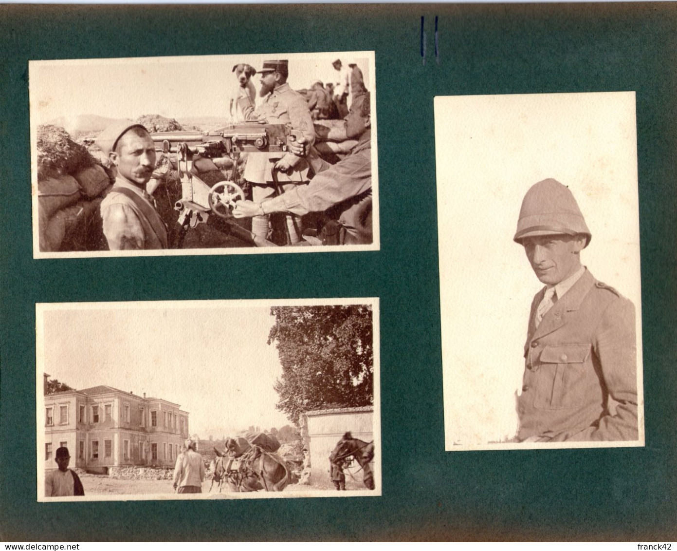 7 Petites Photos Collées Sur Carton Format A5. Soldats, Mitrailleuse, Convoi - 1914-18