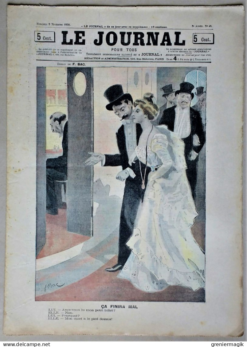 Le Journal Pour Tous N°45 9/11/1898 Ca Finira Mal Par F. Bac/La Sentinelle Oubliée Par Tiret-Bognet/Les Bleus Gottlob - 1850 - 1899