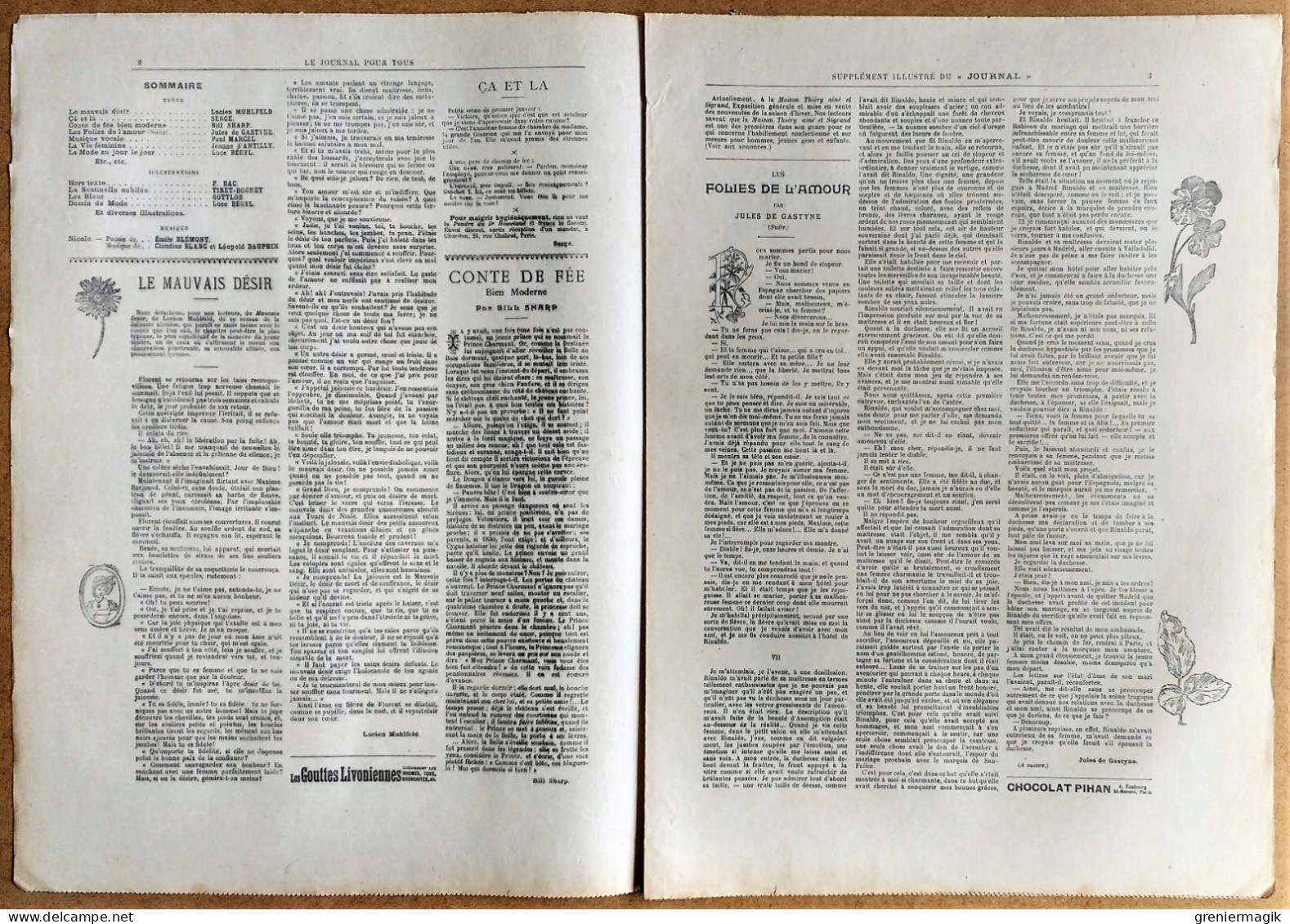 Le Journal Pour Tous N°45 9/11/1898 Ca Finira Mal Par F. Bac/La Sentinelle Oubliée Par Tiret-Bognet/Les Bleus Gottlob - 1850 - 1899