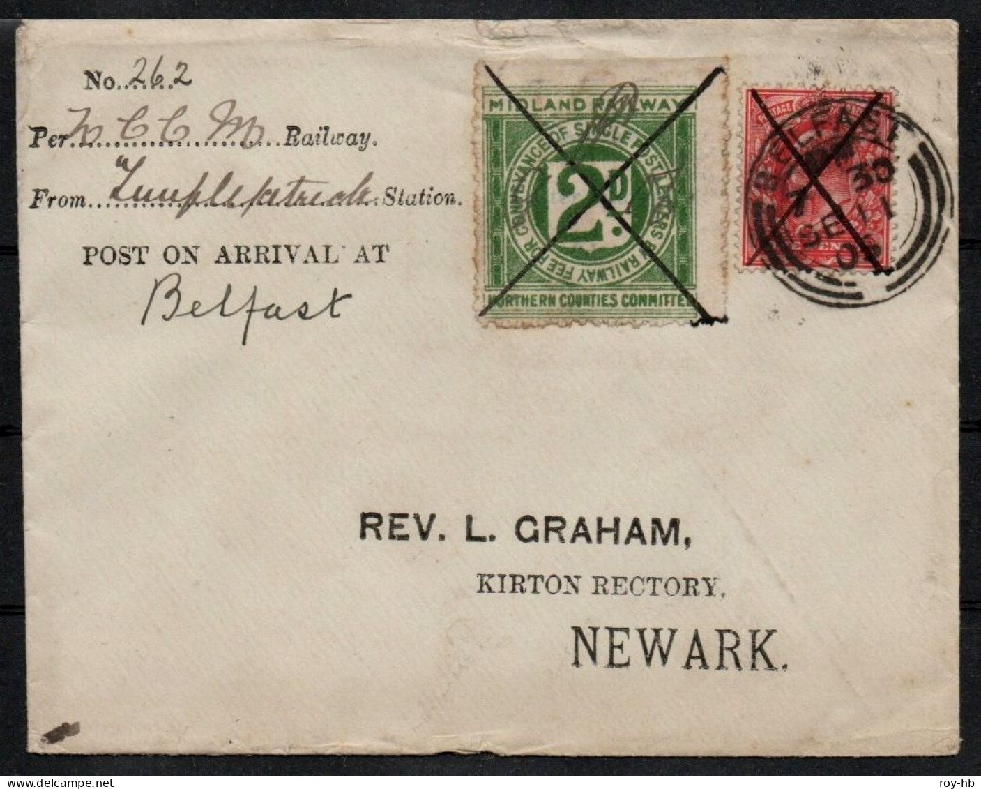 1906 Midland Railway Northern Counties Commitee 2d Dark Green Die I Used On Rev. Graham Cover.  Read On .... - Railway & Parcel Post