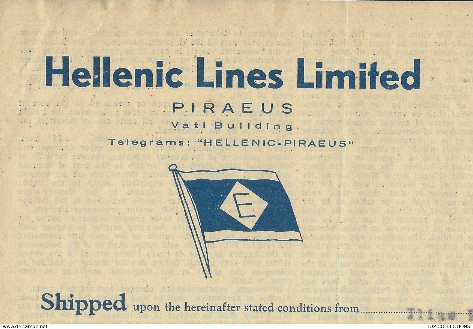 1936  NAVIGATION BILL OF LADING CONNAISSEMENT Hellenic Lines Ltd Piraeus Grèce Hambourg Pour Piraeus Steamer Turkia - 1900 – 1949