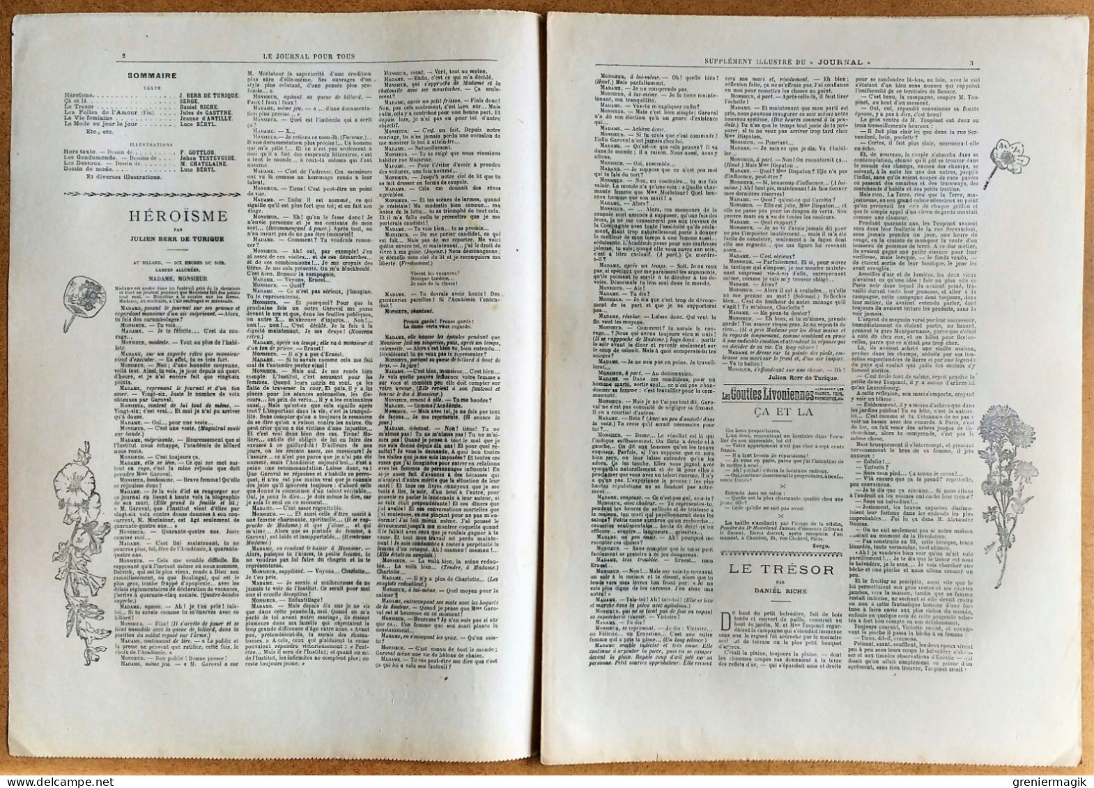 Le Journal Pour Tous N°46 16/11/1898 A La Brasserie Par Gottlob/Les Gendumonde Par Testevuide/Les Dessous M. Chatelaine - 1850 - 1899