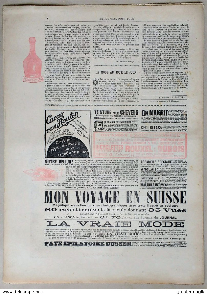 Le Journal Pour Tous N°47 24/11/1898 Le Fumeur D'opium Par Alfred Le Petit/Anatole France/Civils Et Militaires Par Huard - 1850 - 1899