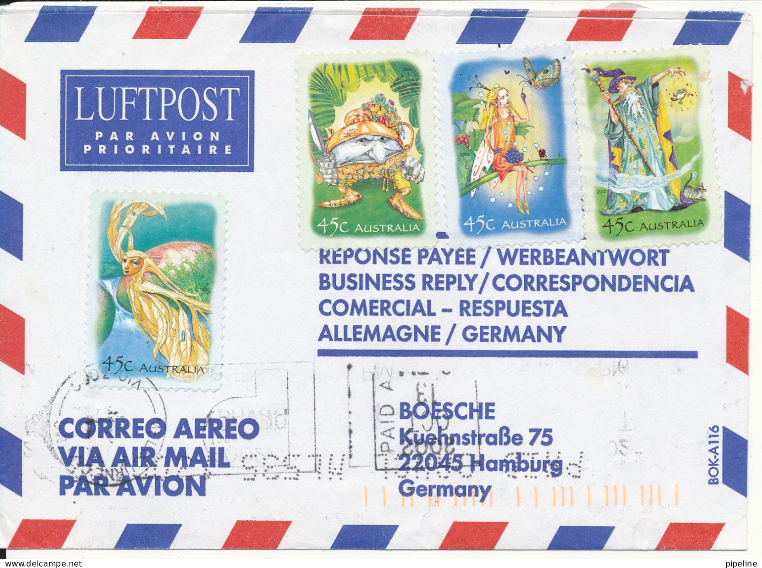 Australia Air Mail Cover Sent To Germany 13-10-2002 - Brieven En Documenten