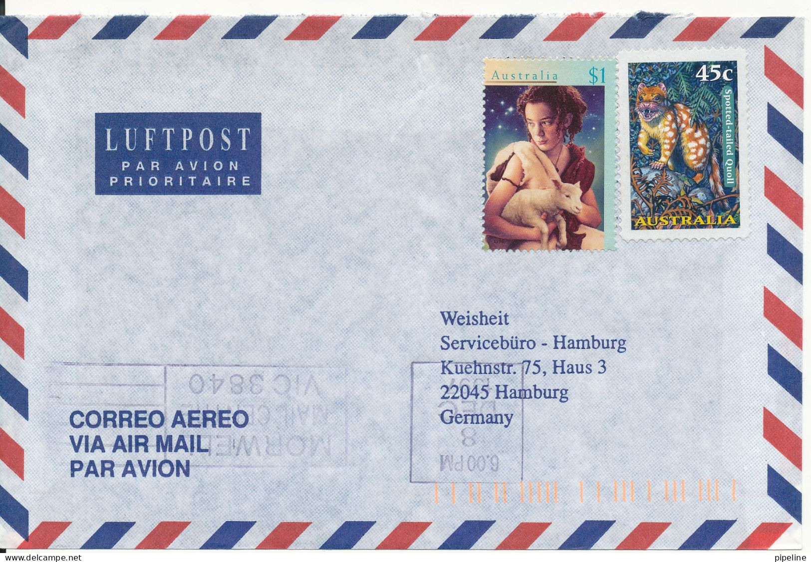 Australia Air Mail Cover Sent To Germany 8-12-1997 - Covers & Documents