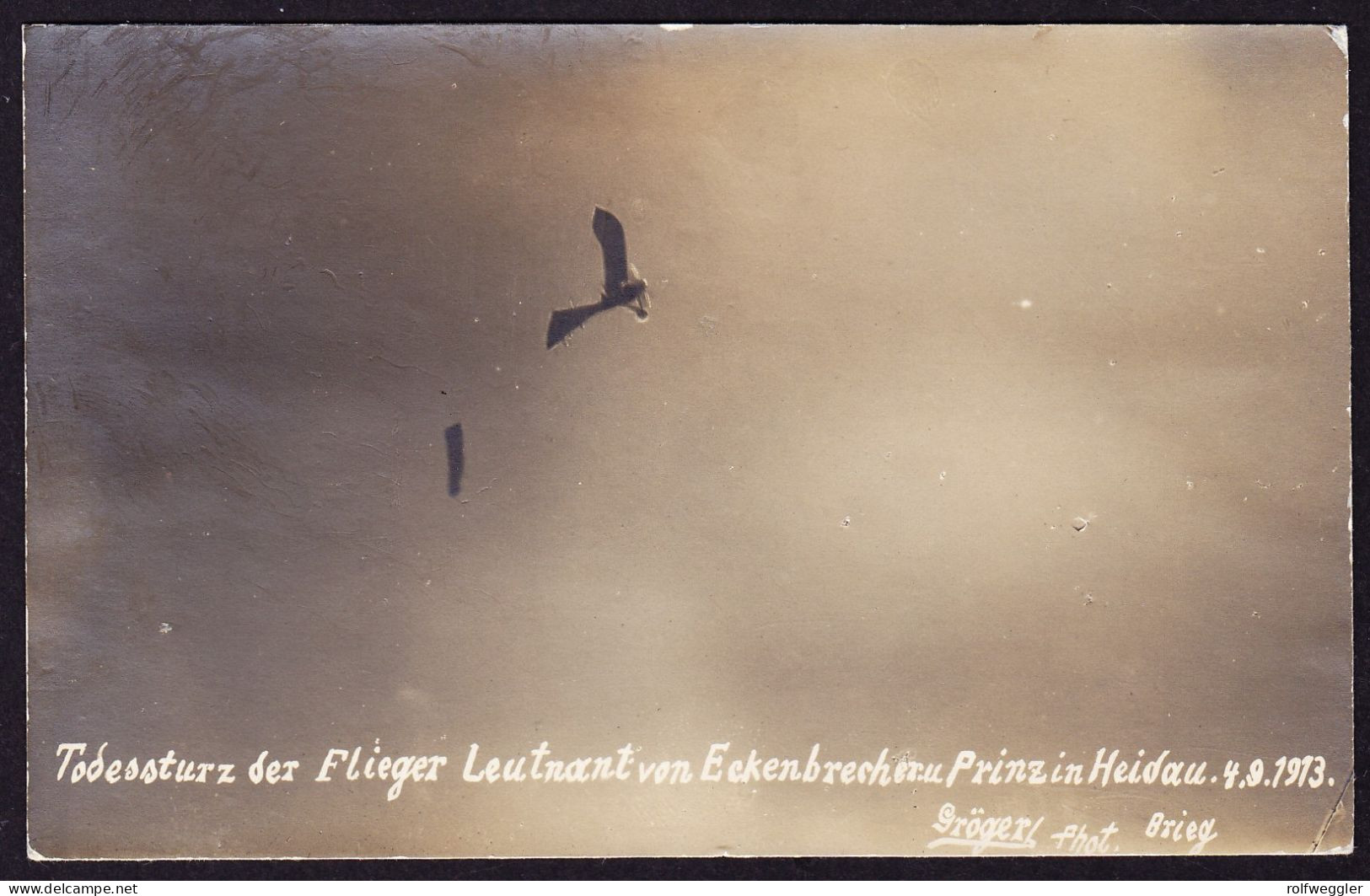 1913 Ungelaufene Foto AK: Gröger, Brieg. Todessturz Flieger Lt. Von Eckenbrecher U. Prinz In Heidau. 04.09.13 - Ongevalen