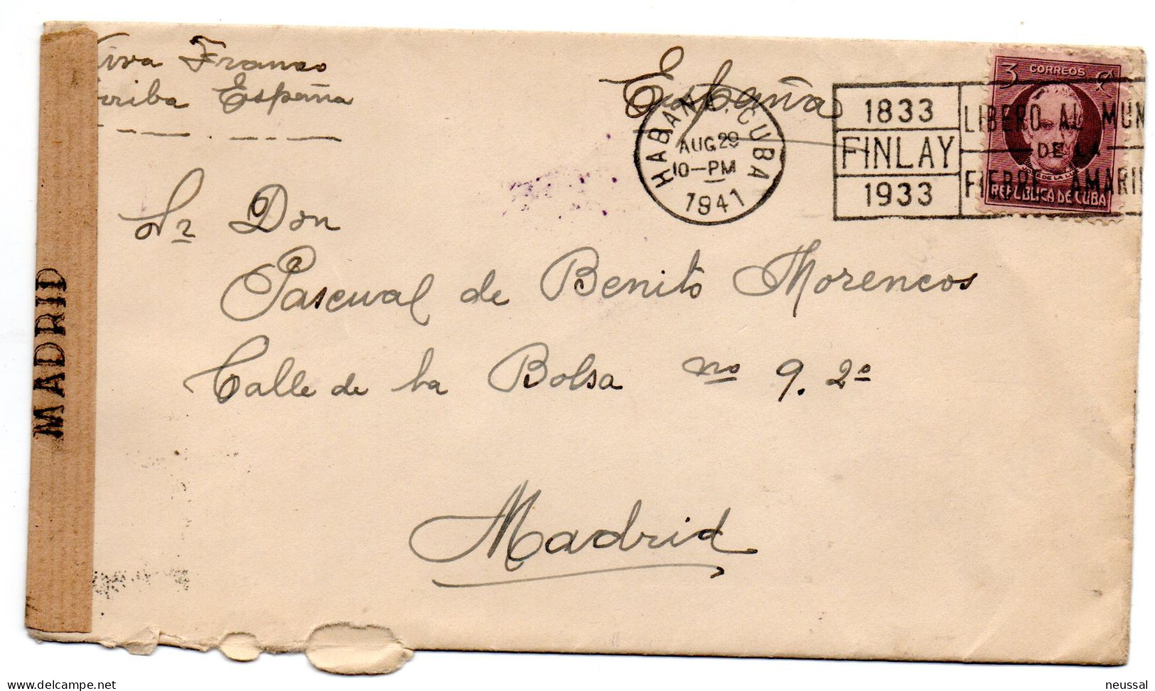 Carta De Cuba Con Censura Militar De Madrid 1941 - Briefe U. Dokumente