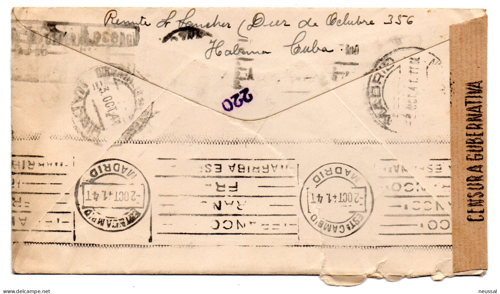 Carta De Cuba Con Censura Militar De Madrid 1941 - Storia Postale