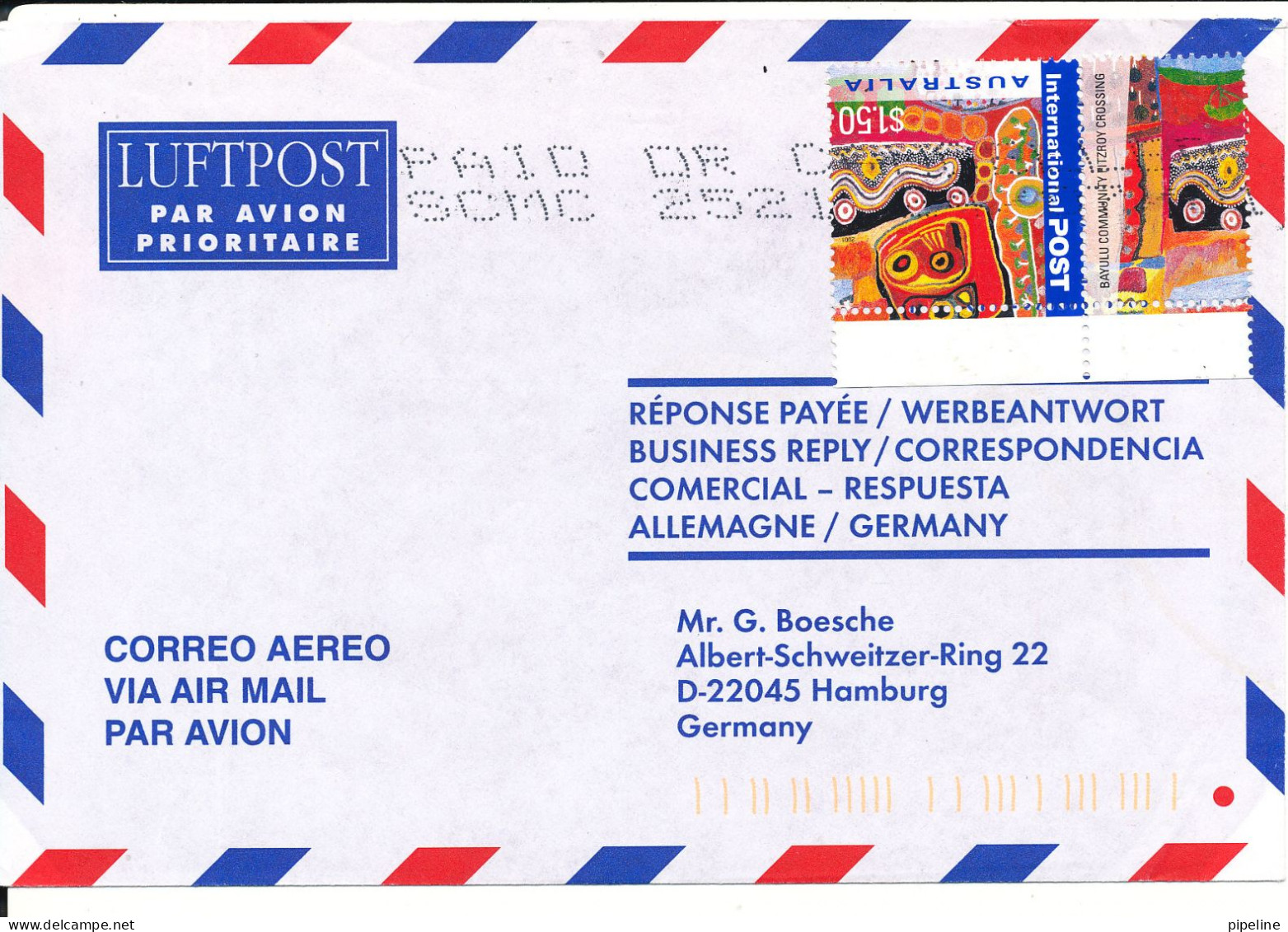 Australia Air Mail Cover Sent To Germany Single Franked - Cartas & Documentos