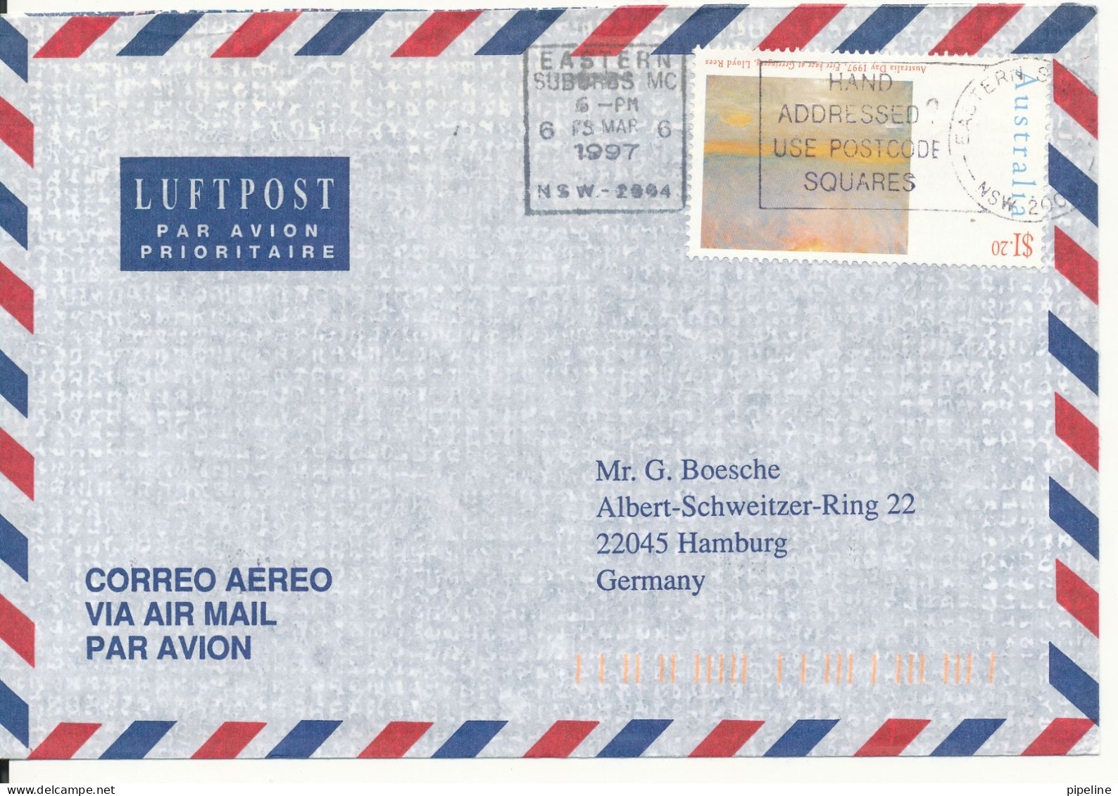 Australia Air Mail Cover Sent To Germany 13-3-1997 Single Franked - Brieven En Documenten