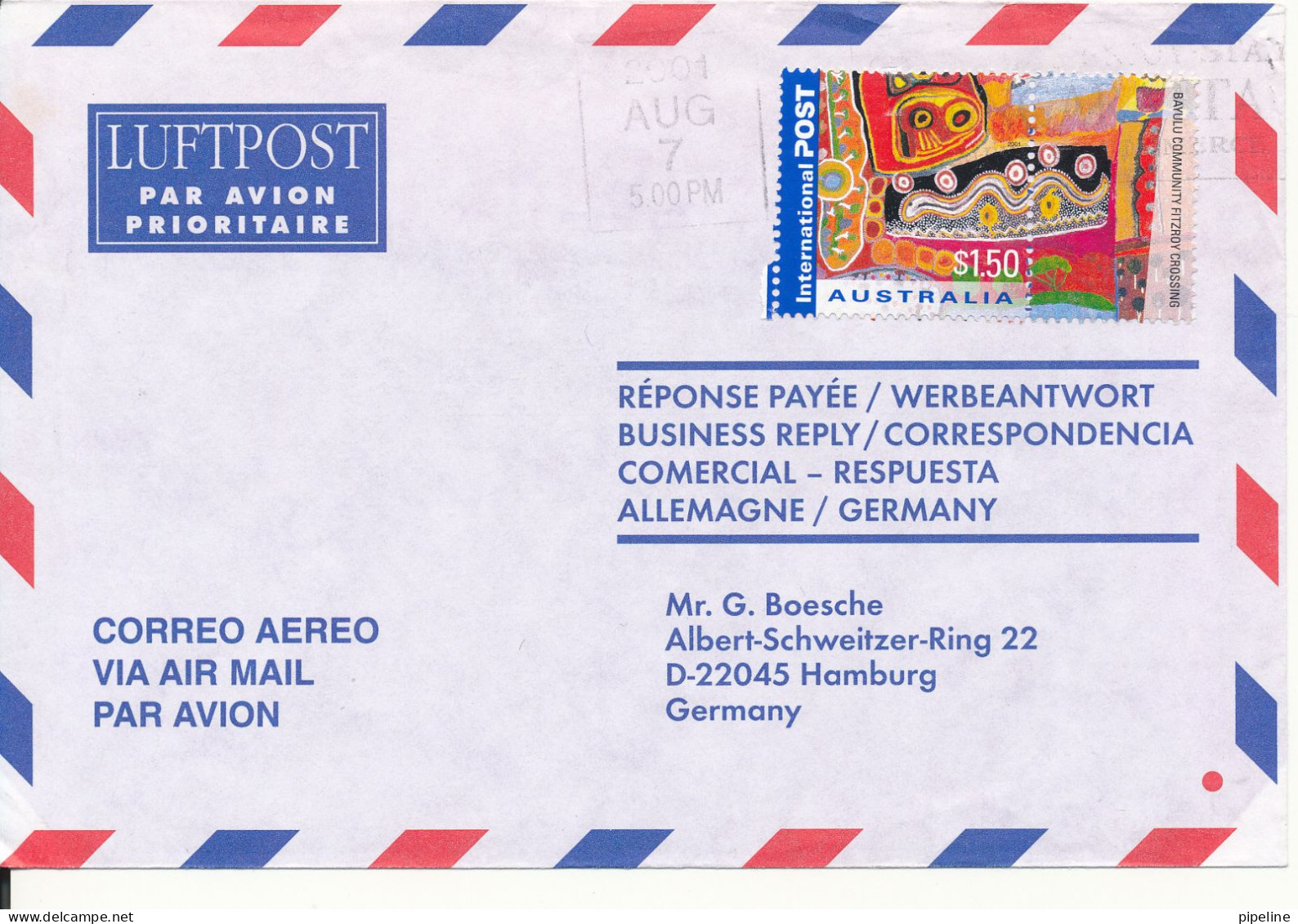 Australia Air Mail Cover Sent To Germany 7-8-2001 Single Franked - Storia Postale