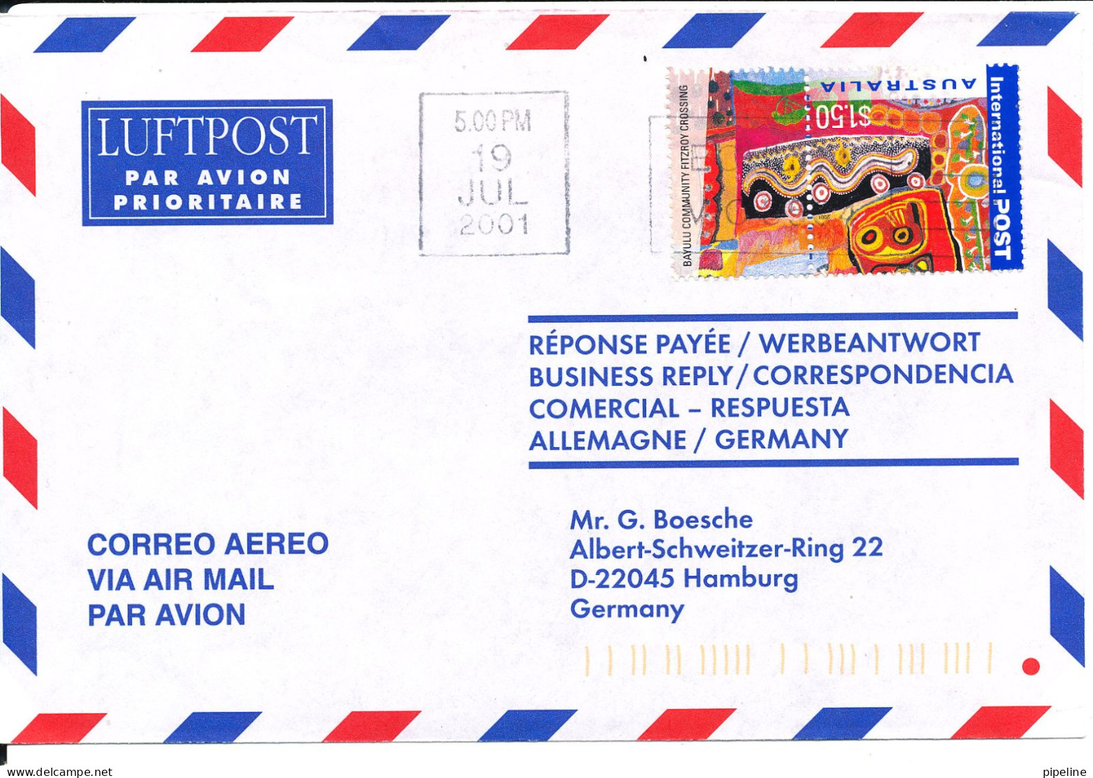 Australia Air Mail Cover Sent To Germany 19-7-2001 Single Franked - Covers & Documents