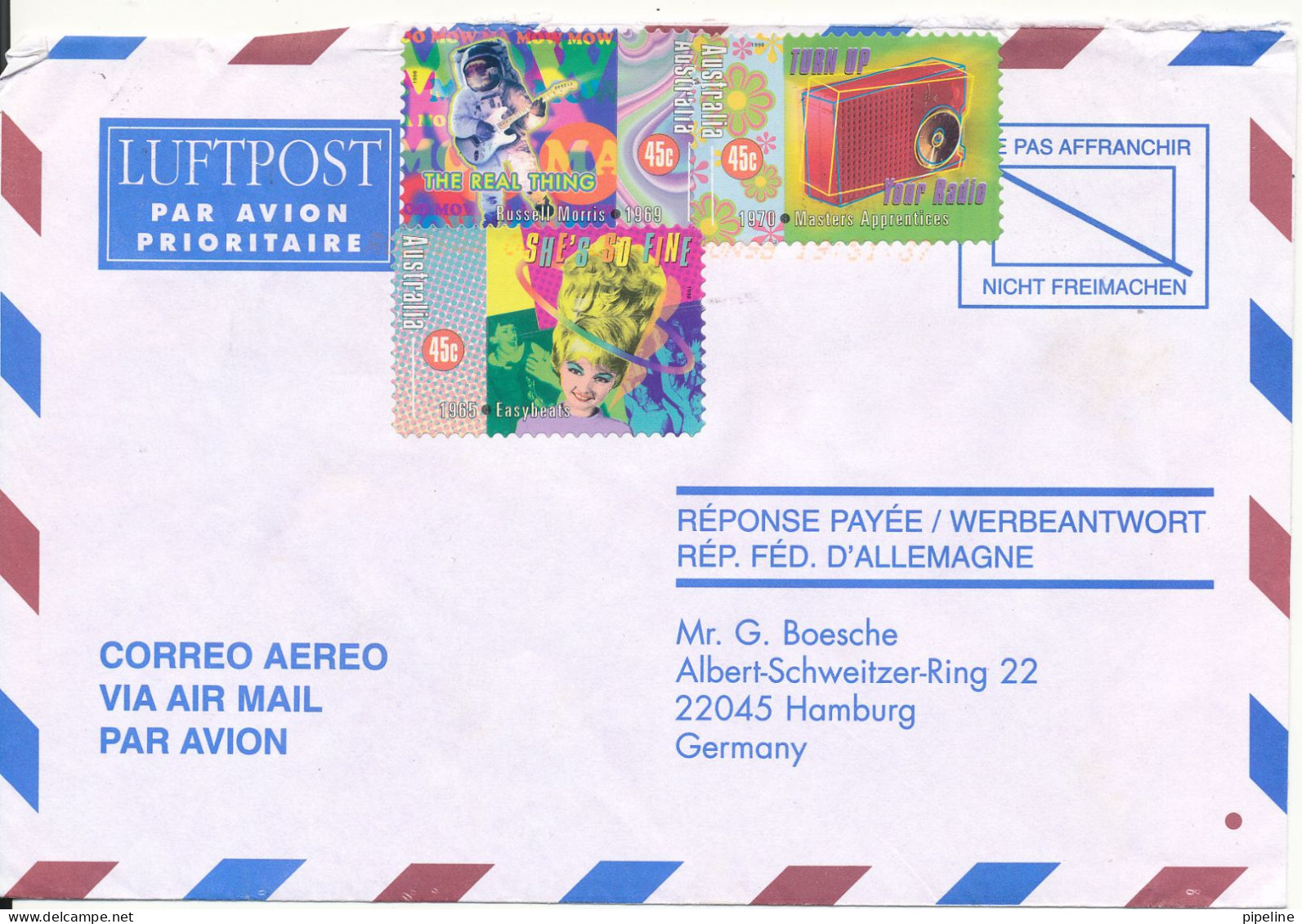 Australia Air Mail Cover Sent To Germany (no Postmarks On Stamps Or Cover) - Brieven En Documenten