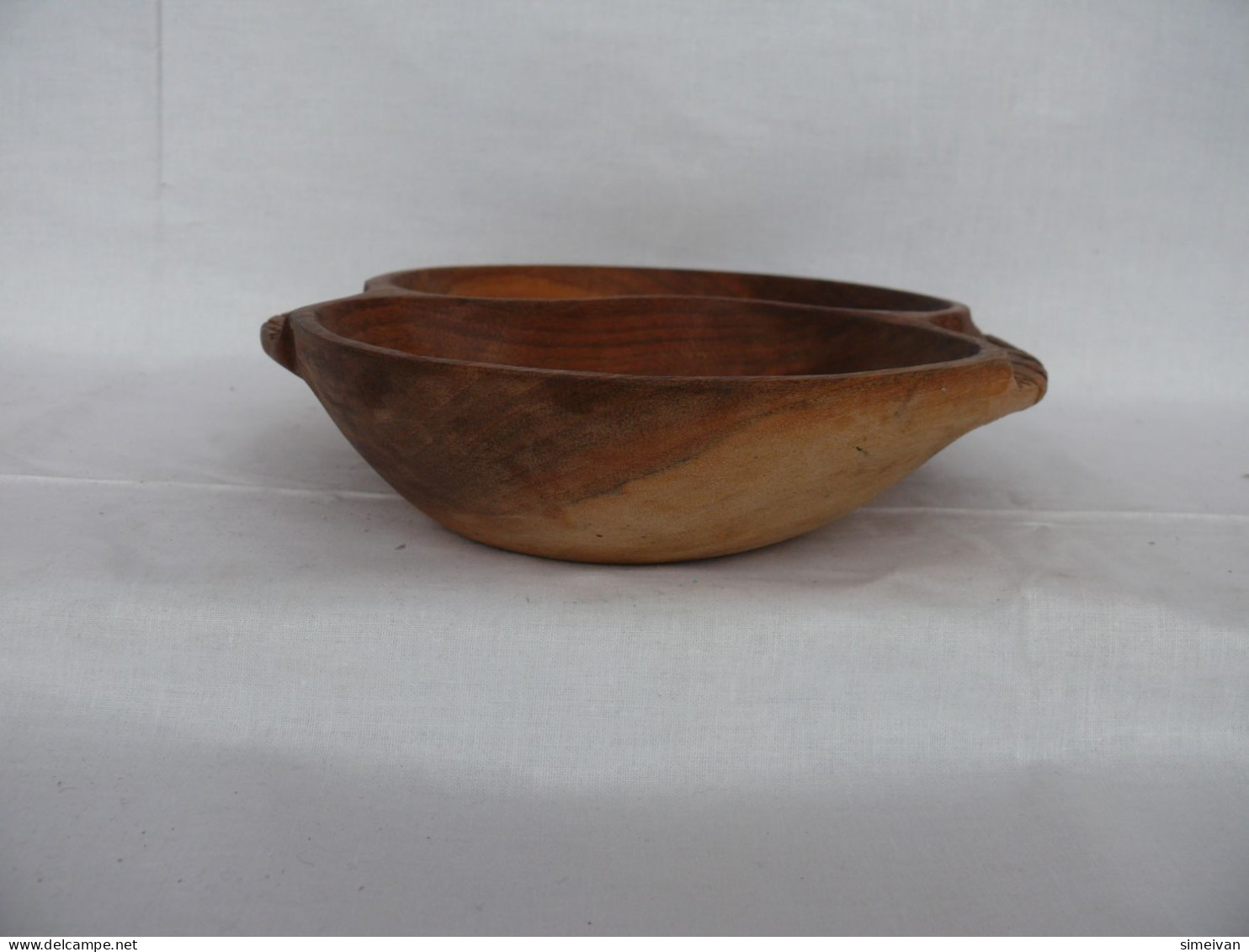 Vintage Carved Wooden Bowl With Two Slots #1625 - Piatti