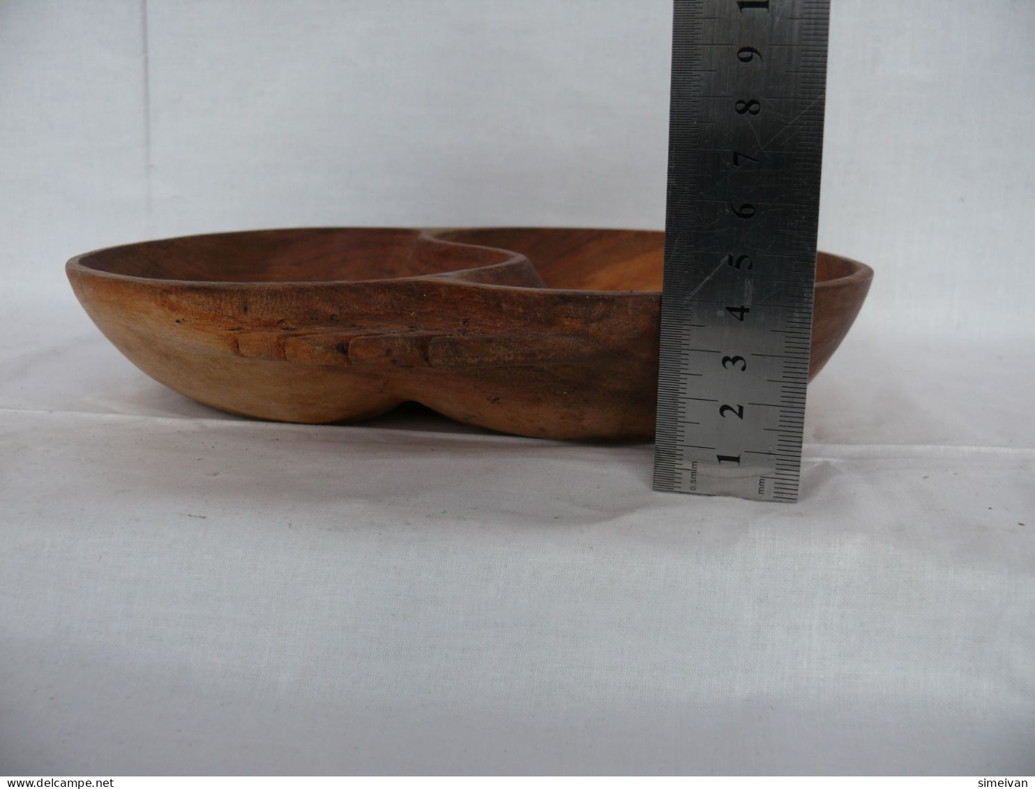 Vintage Carved Wooden Bowl with Two Slots #1625