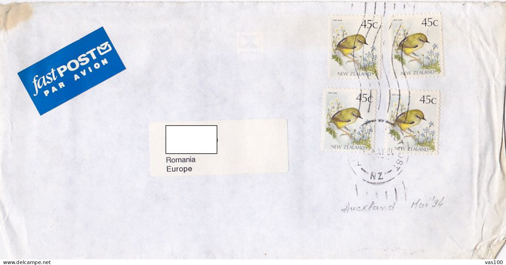 ROCK WREN BIRD, STAMPS ON COVER, 1994, NEW ZEELAND - Cartas & Documentos