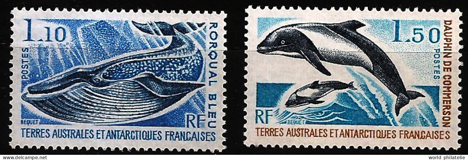 TAAF Terres Australes 1977 N° 64 / 5 ** Poissons, Cétacés, Rorqual Bleu, Dauphin De Commerson, Baleine, Bougainville - Neufs