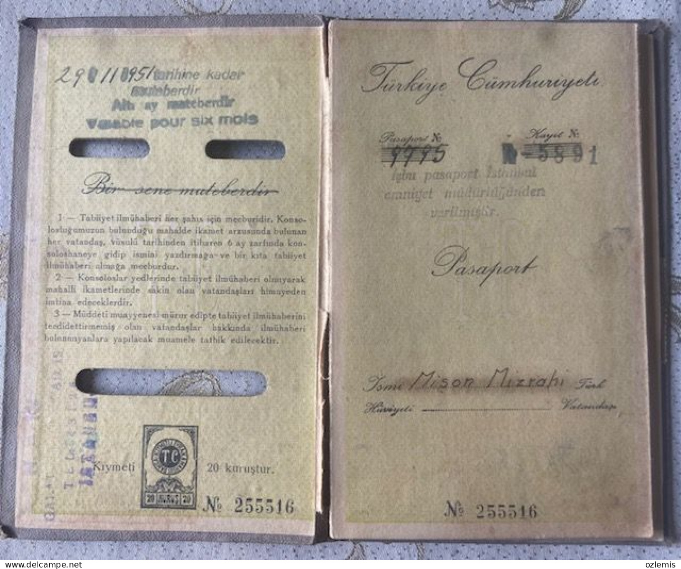 PASSPORT,PASSEPORT,1951,USED,DEUTSCHLAND,UNITED KINGDOM,FRANCE,ITALIA,OSTERREICH,SUISSE,VISA AND FISCAL - Historical Documents