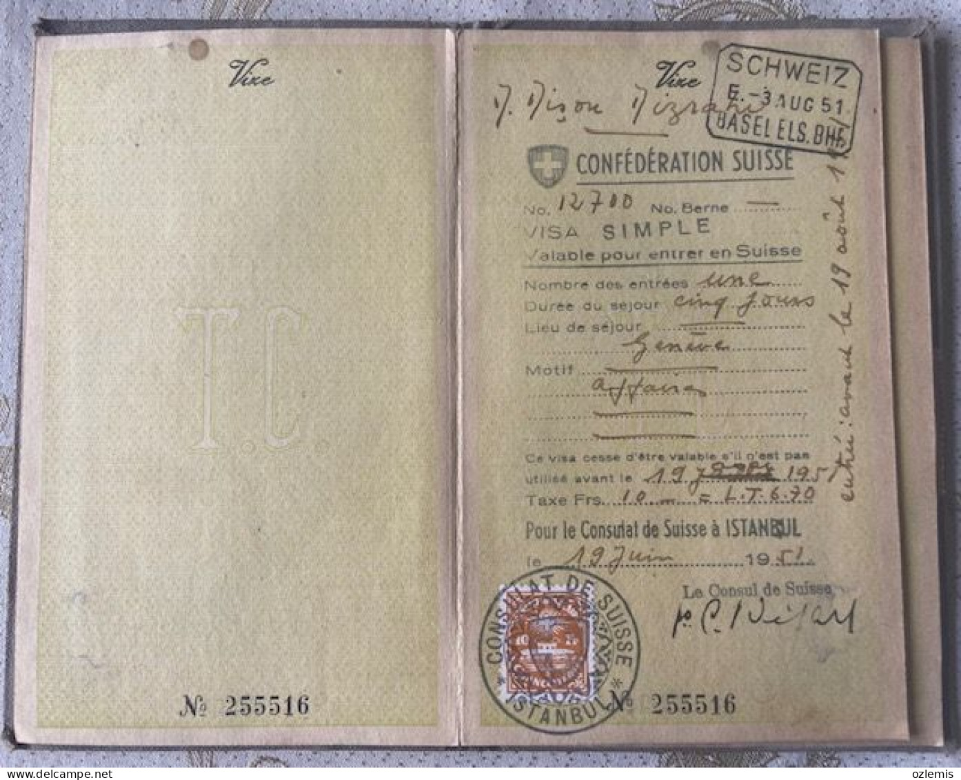 PASSPORT,PASSEPORT,1951,USED,DEUTSCHLAND,UNITED KINGDOM,FRANCE,ITALIA,OSTERREICH,SUISSE,VISA AND FISCAL