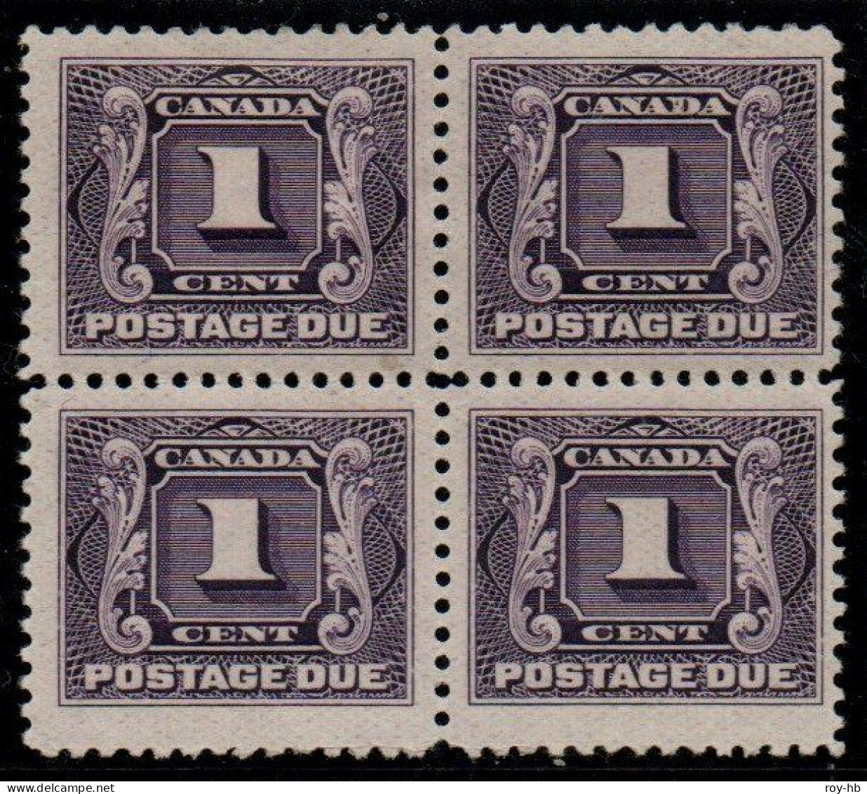 1924 1c. Red-violet On Thin Paper, Fine Mint Block Of 4, 3 Stamps Never-hinged.SG D2a, Cat. £64 As Hinged. - Portomarken