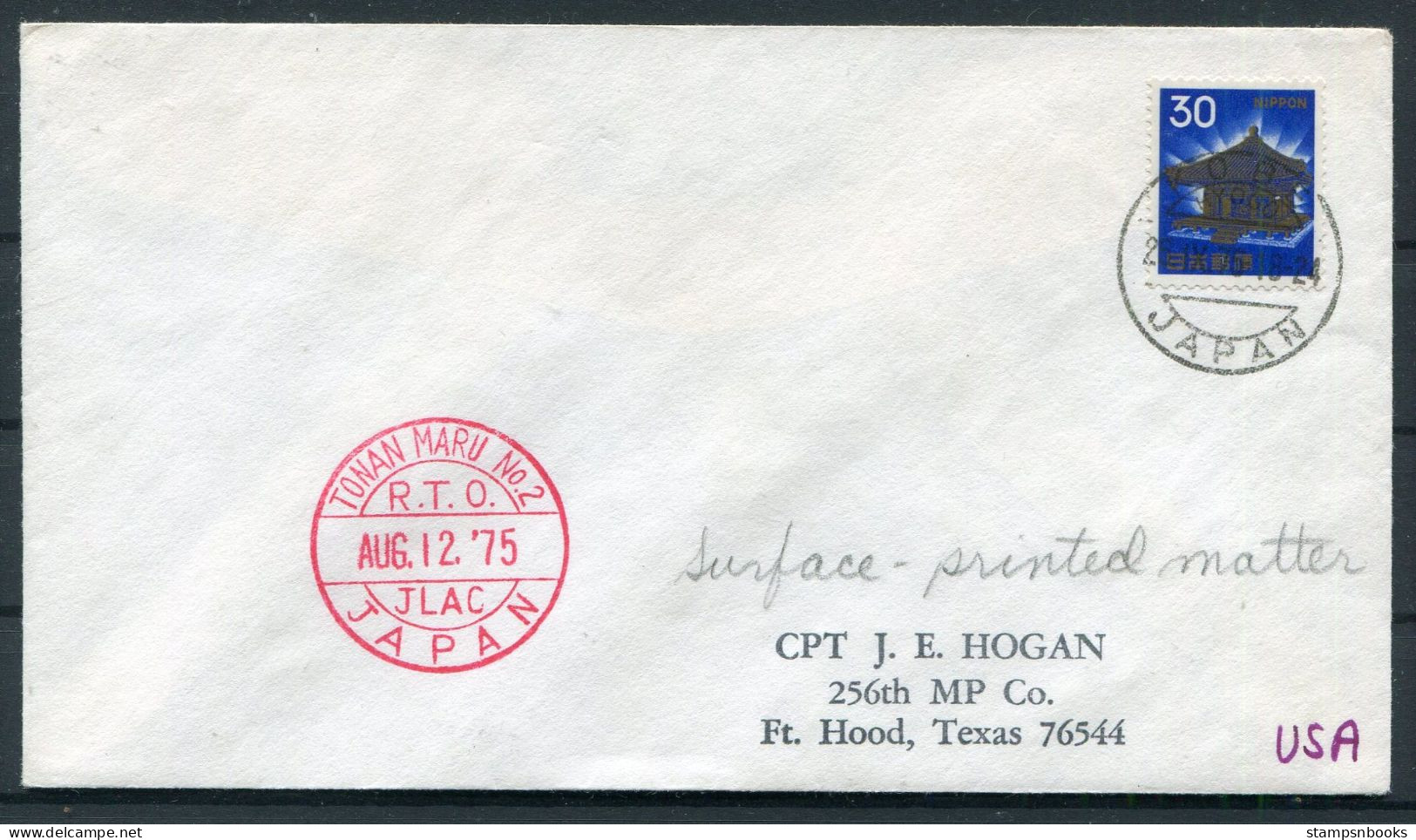 1975 Japan R.T.O. JLAC Ship Cover "TONAN MARU No 2" Kobe - USA - Briefe U. Dokumente