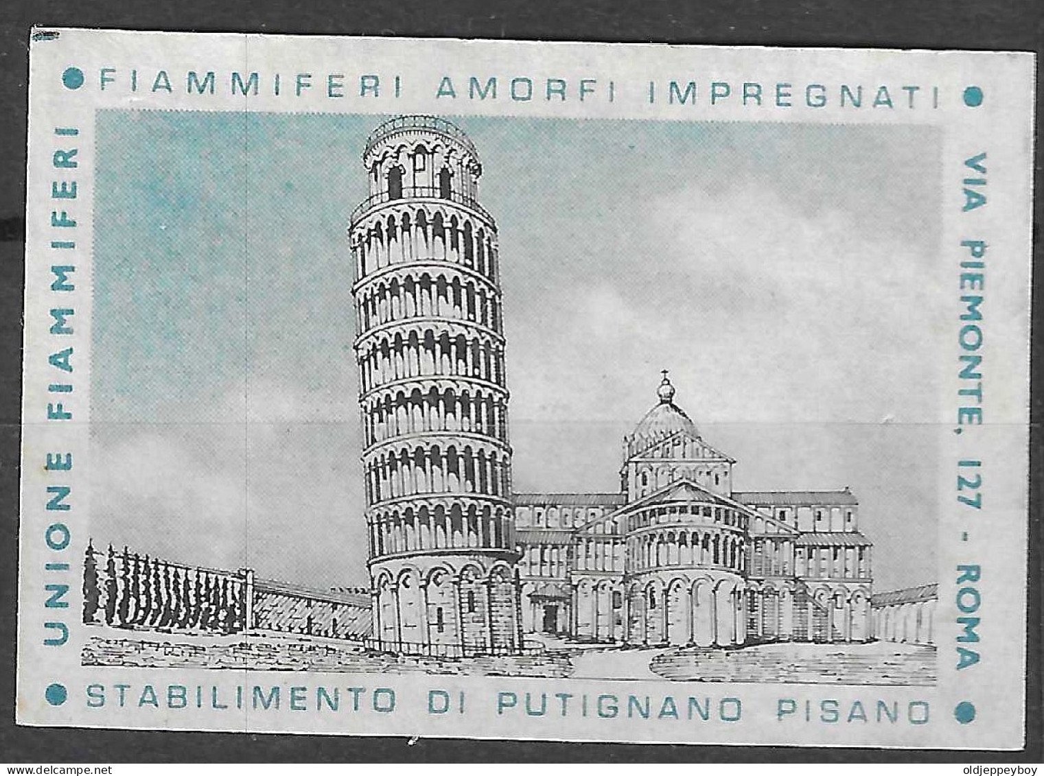 ROMA ITALY MATCHBOX LABEL  TOWER OF PISA STABILIMENTO DI PUTIGNANO PISANO   5  X 3.5  Cm  - Zündholzschachteletiketten