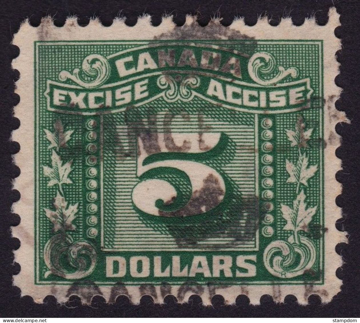 CANADA  Excise/Accise $5 USED @L026 - Fiscale Zegels