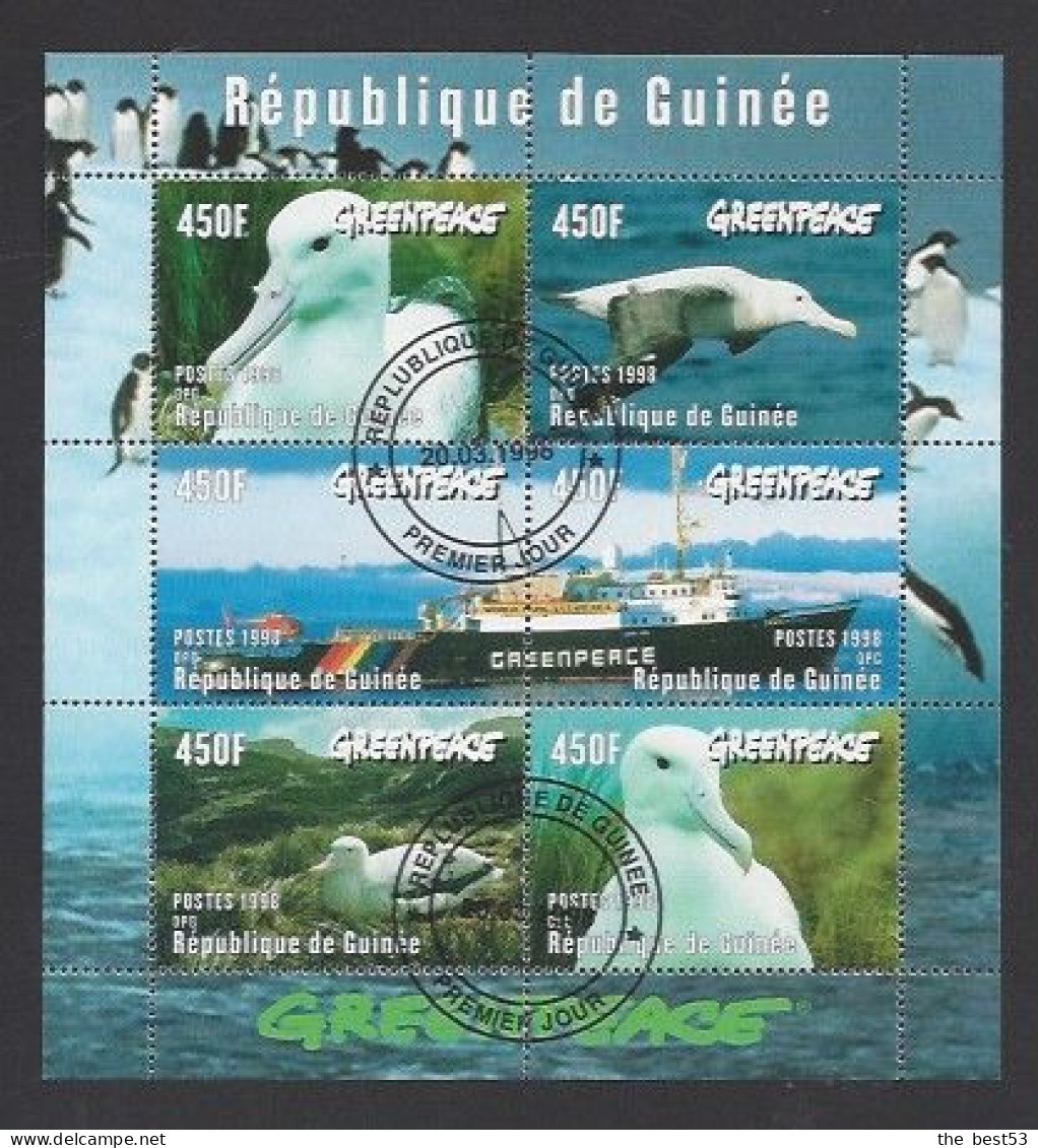 Bloc 6 Timbres Oblitérés  Guinée 1998   -   Greenpeace  -  Thème  Goëland - Protection De L'environnement & Climat