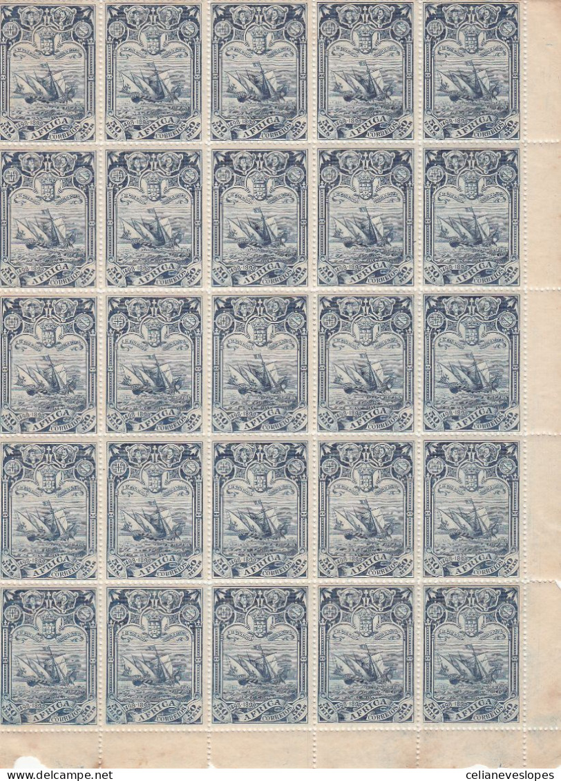 Portugal, Colónias África, 1898, Folha Com 25 Selos De 50 Reis - Mundifil Nº 05 MNH - Portuguese Africa