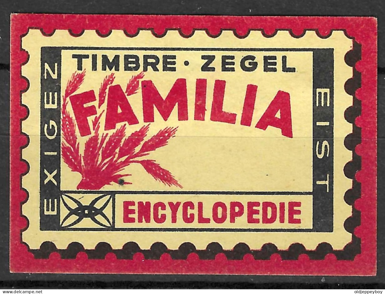  VINTAGE MATCHBOX LABEL Belgium Exigez Eist Timbre-zegel FAMILIA Encyclopedie  5  X 3.5  Cm  - Boites D'allumettes - Etiquettes