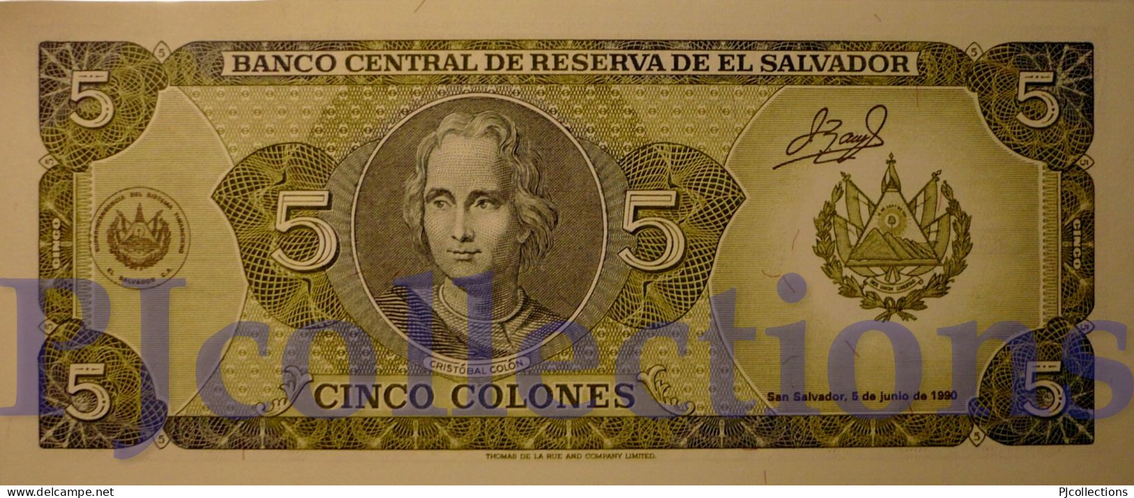 EL SALVADOR 5 COLONES 1990 PICK 138a UNC - El Salvador