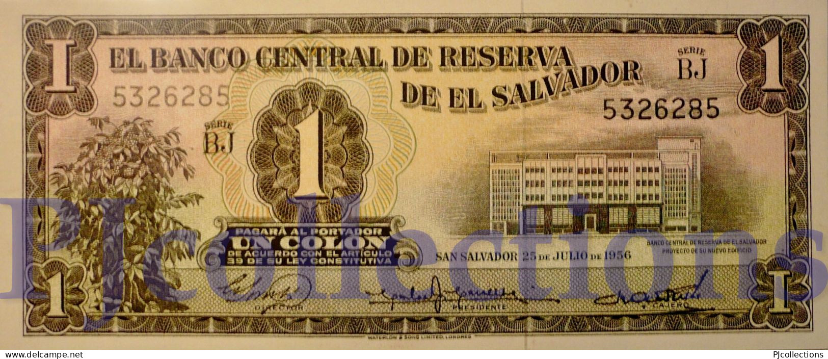 EL SALVADOR 1 COLON 1956 PICK 90b UNC - Salvador