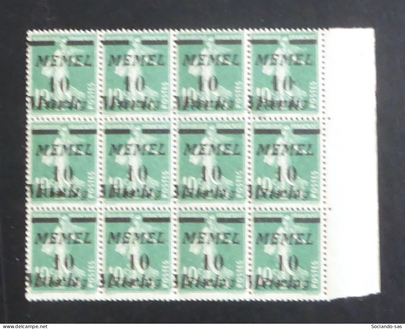 MEMEL - 1922 - N°YT. 79 - Type Semeuse 10M Sur 10p Sur 10c Vert - Bloc De 12 Bord De Feuille - Neuf Luxe ** / MNH - Nuovi