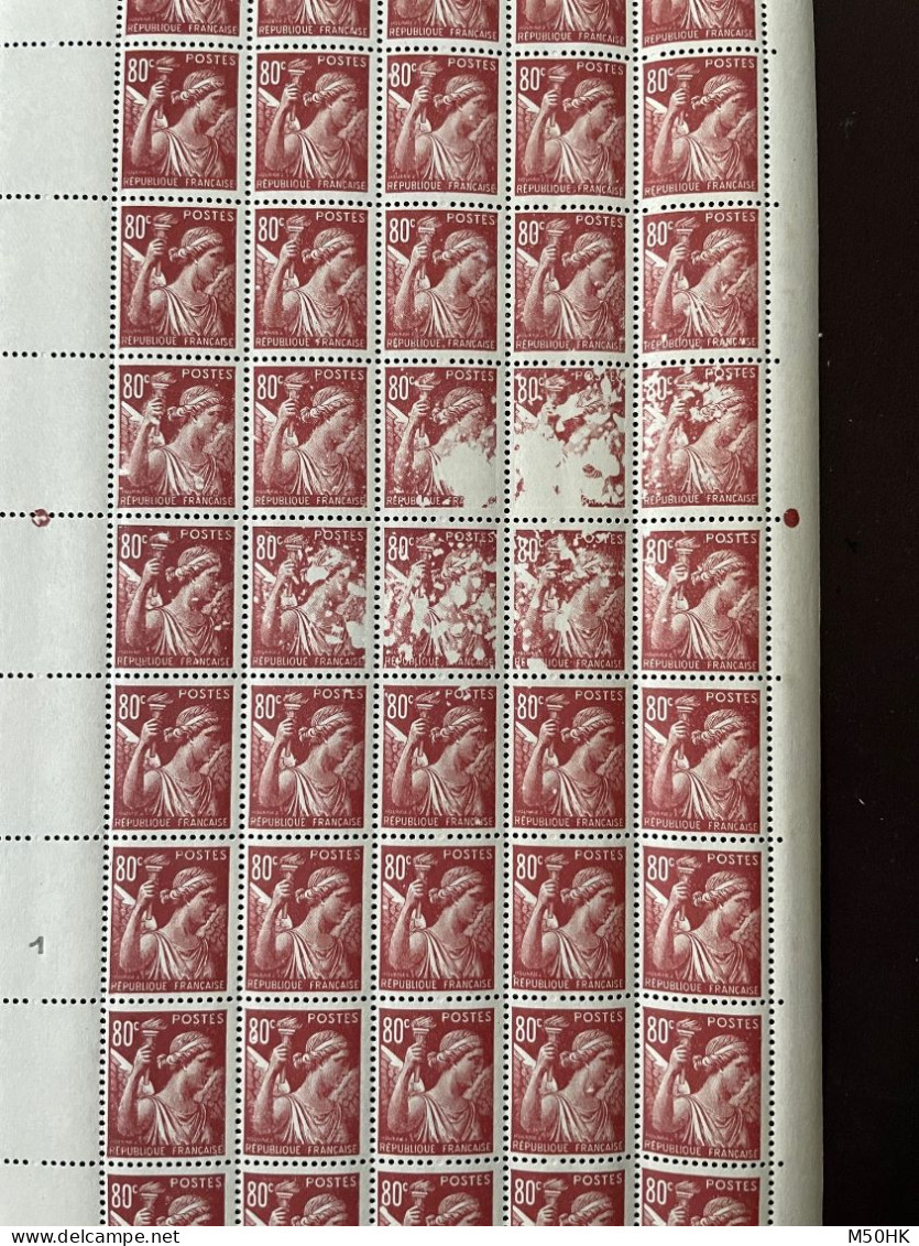 Variété - Taches Spectaculaires Sur Feuille Complète N** Du Iris YV 431 , 16 Timbres Avec Petites Ou Grandes Taches - Unused Stamps