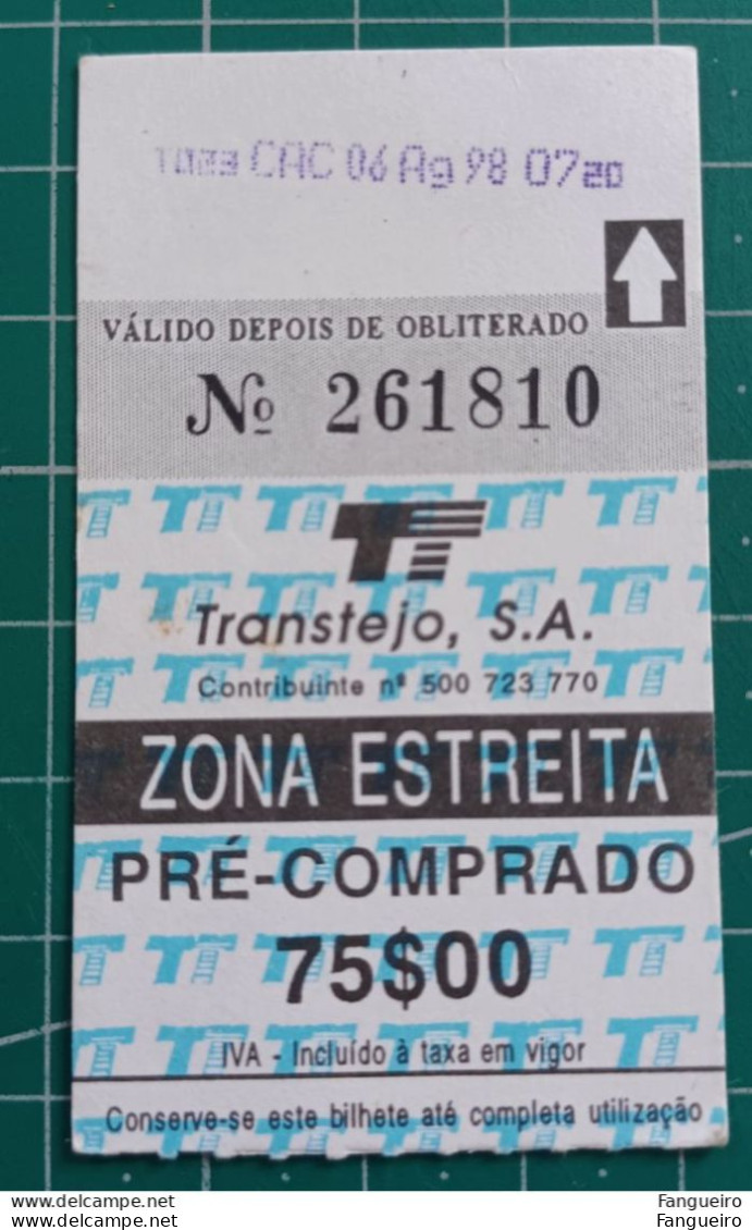 PORTUGAL FERRY TICKET TRANSTEJO N. 261810 - Europe